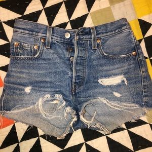 Levi’s high rise distressed denim shorts